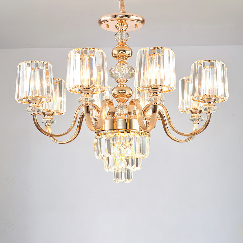 Transitional Rose Gold Pendant Light With Crystal Block Chandelier