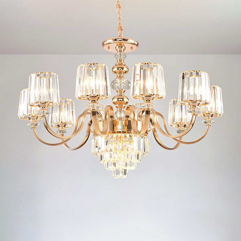 Transitional Rose Gold Pendant Light With Crystal Block Chandelier