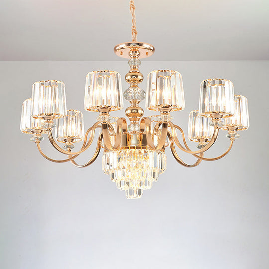 Transitional Rose Gold Pendant Light With Crystal Block Chandelier