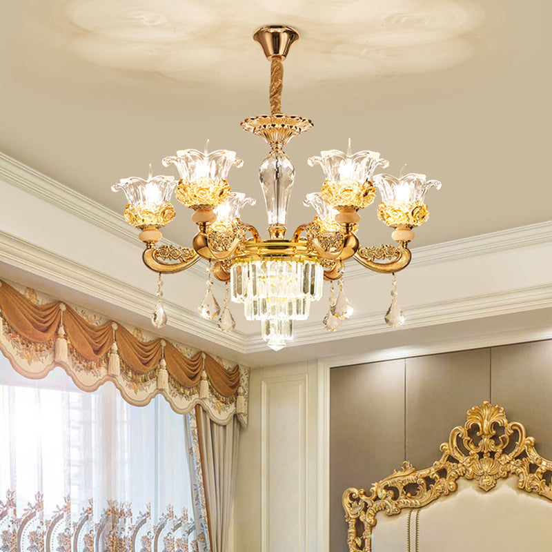 Blossom Crystal Glass Chandelier - Antique Style Ceiling Hang Light In Gold For Bedroom