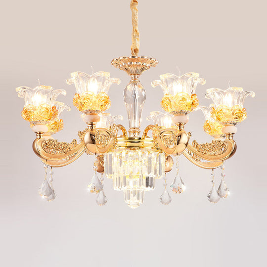 Blossom Crystal Glass Chandelier - Antique Style Ceiling Hang Light In Gold For Bedroom 8 /