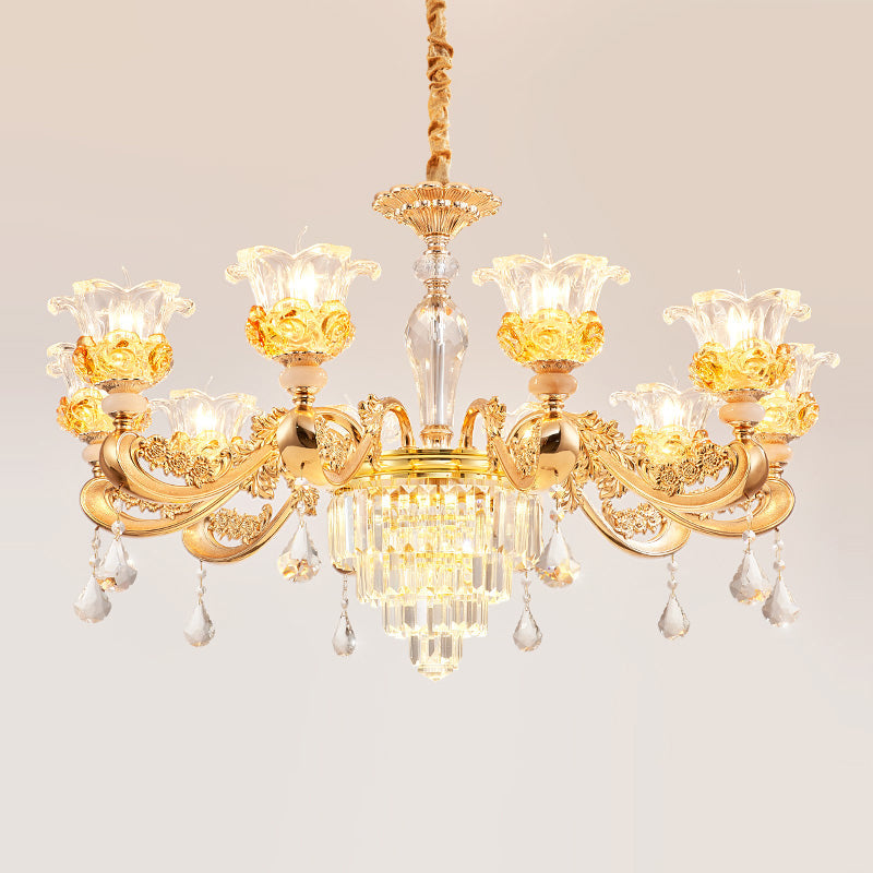 Blossom Crystal Glass Chandelier - Antique Style Ceiling Hang Light In Gold For Bedroom 10 /