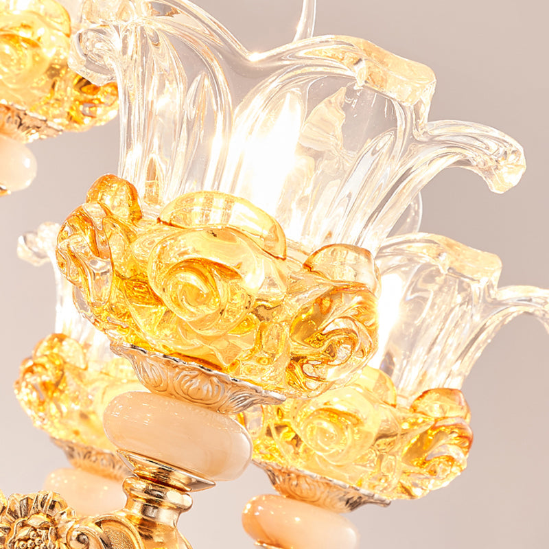 Blossom Crystal Glass Chandelier - Antique Style Ceiling Hang Light In Gold For Bedroom