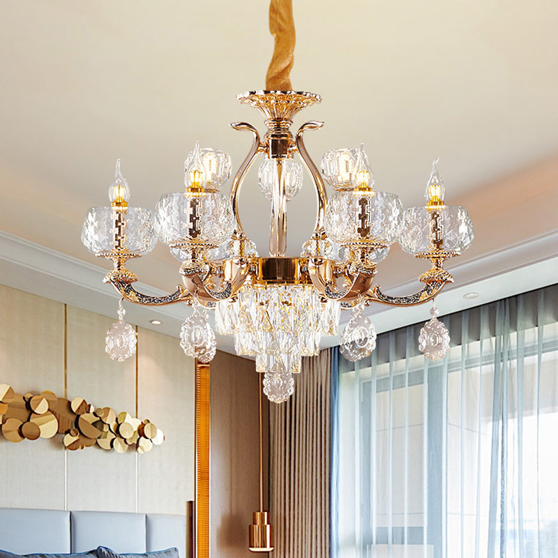 Traditional Chandelier Dining Room Light With Clear Rippled Glass Shade