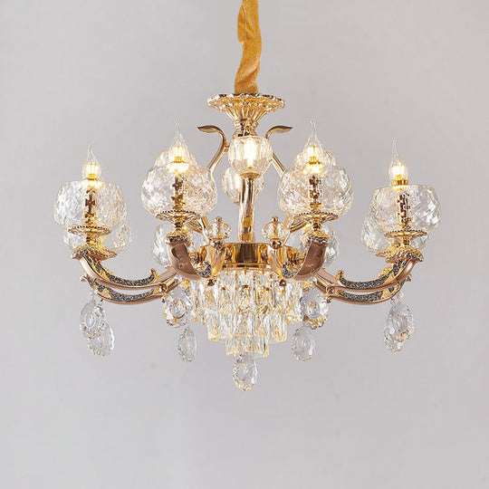 Traditional Chandelier Dining Room Light With Clear Rippled Glass Shade