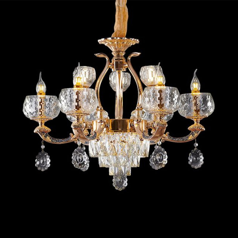 Traditional Chandelier Dining Room Light With Clear Rippled Glass Shade