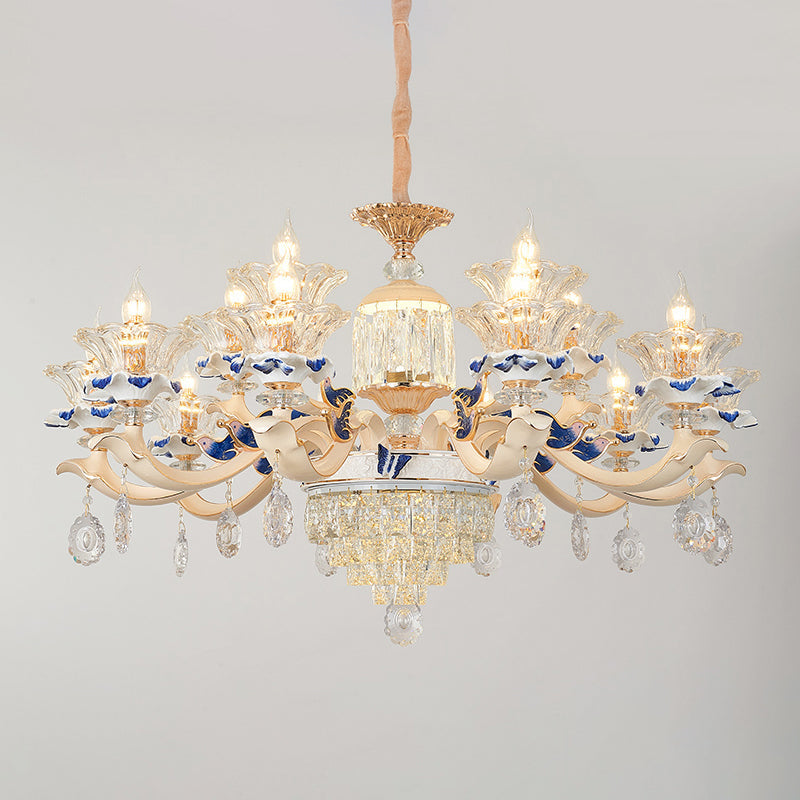 K9 Crystal Flower Chandelier Elegant Ceiling Light For Traditional Dining Rooms Ceramic Decor