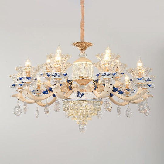 K9 Crystal Flower Chandelier Elegant Ceiling Light For Traditional Dining Rooms Ceramic Decor