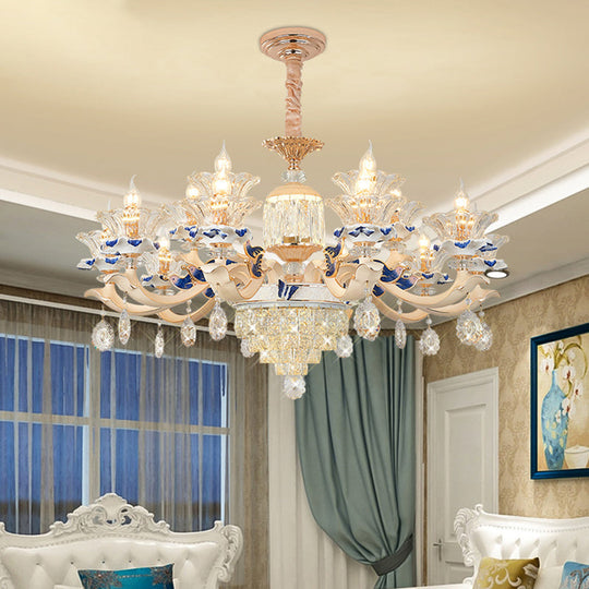 K9 Crystal Flower Chandelier Elegant Ceiling Light For Traditional Dining Rooms Ceramic Decor