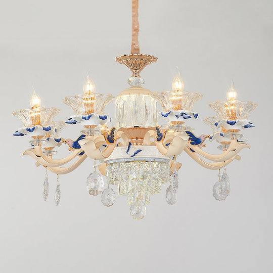 K9 Crystal Flower Chandelier Elegant Ceiling Light For Traditional Dining Rooms Ceramic Decor 8 /