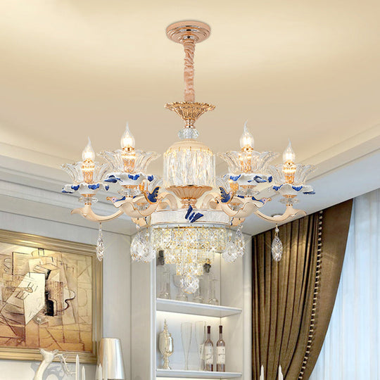 K9 Crystal Flower Chandelier Elegant Ceiling Light For Traditional Dining Rooms Ceramic Decor