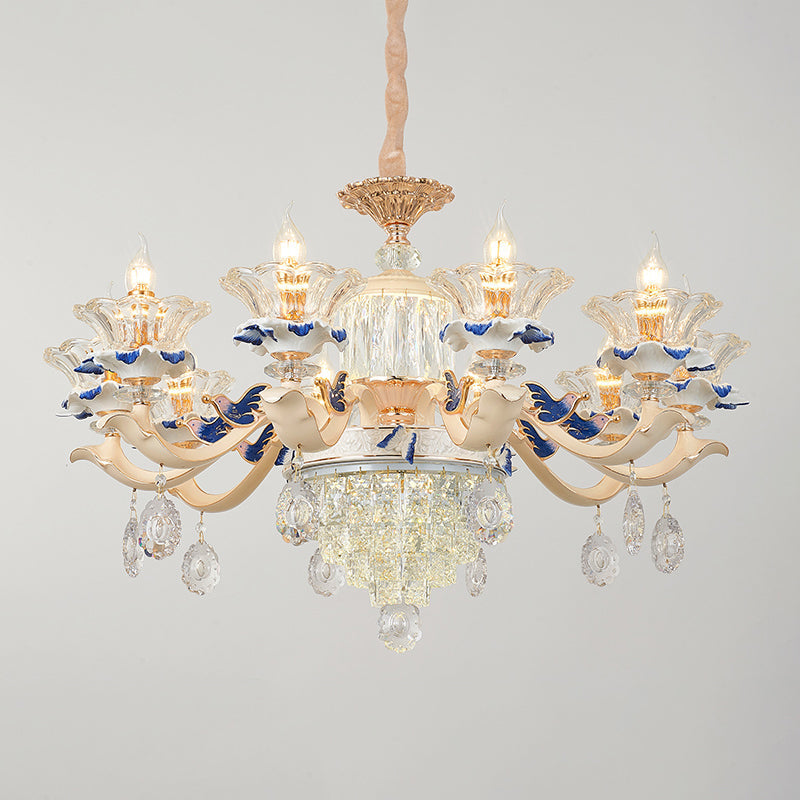 K9 Crystal Flower Chandelier Elegant Ceiling Light For Traditional Dining Rooms Ceramic Decor