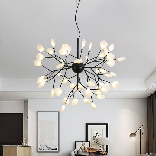 Minimalist Black Finish Led Firefly Hanging Lamp - Acrylic Pendant Chandelier Light