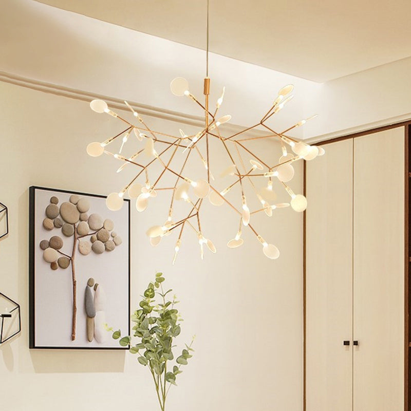 Gold Foliage Pendant Chandelier: Acrylic Simplicity For Dining Room