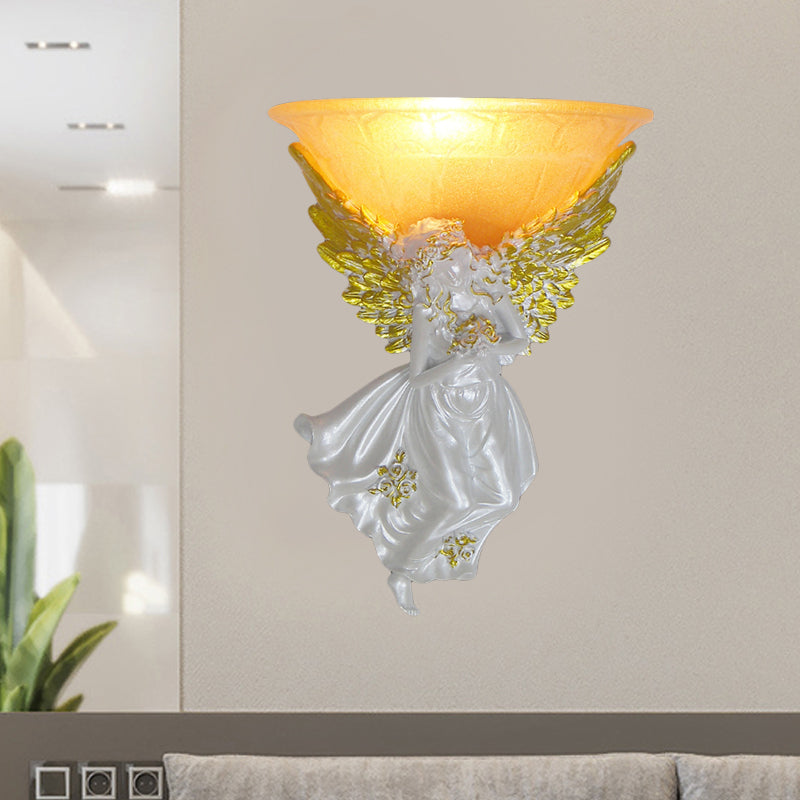 Simple Style Flared Living Room Wall Light Fixture With Frosted/Amber Glass - 1 Sconce Gold/White