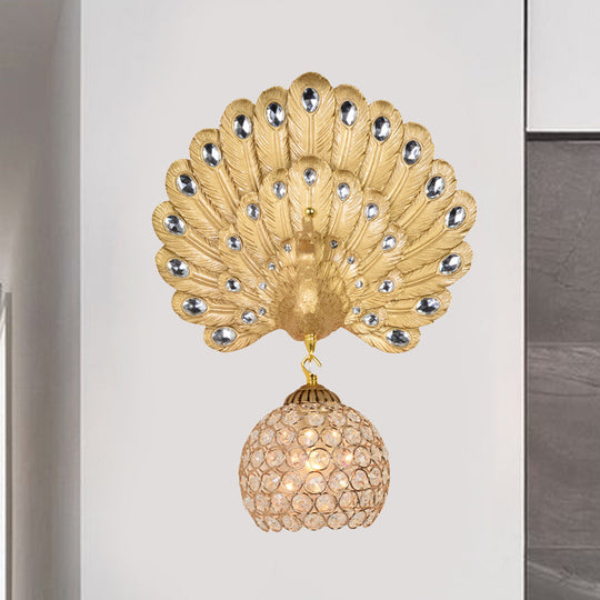 Vintage Gold Peacock Wall Sconce With Dome Shade 1 Light - 8/14 Wide For Living Room