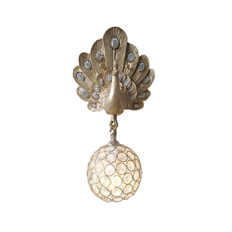 Peacock Crystal Wall Lamp With Gold/Pink/White Resin - Perfect Bedside Light