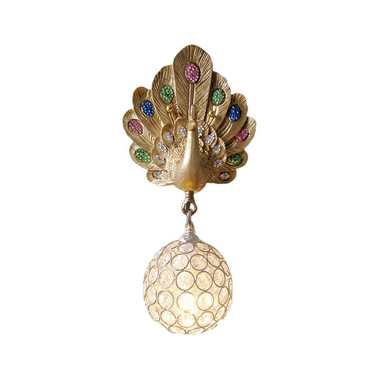 Peacock Crystal Wall Lamp With Gold/Pink/White Resin - Perfect Bedside Light