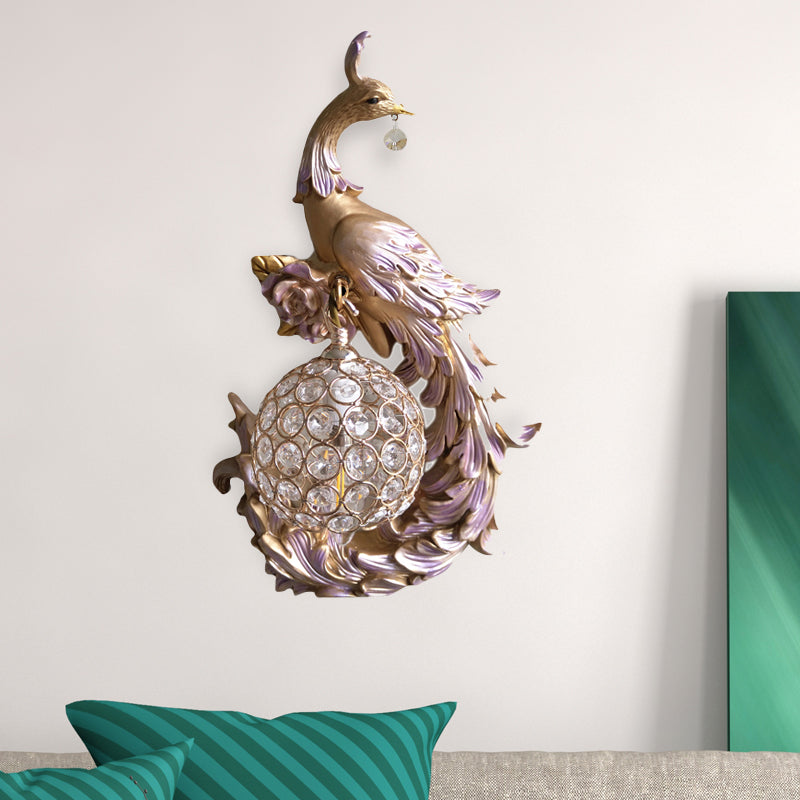 Peacock Sconce Light: Retro Wall Mounted With Globe Shade Left/Right Facing White/Blue/Purple Resin