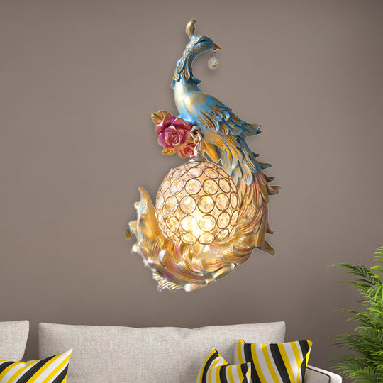 Peacock Sconce Light: Retro Wall Mounted With Globe Shade Left/Right Facing White/Blue/Purple Resin