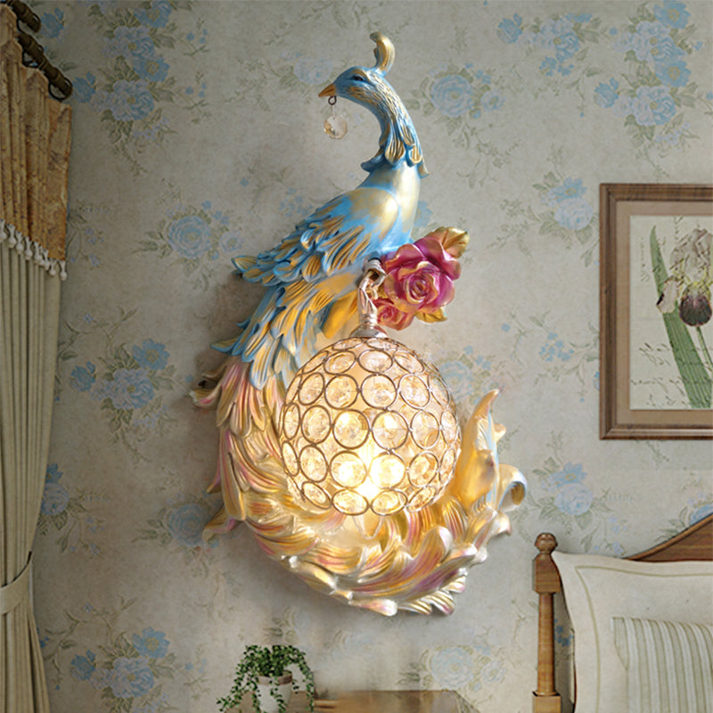 Peacock Sconce Light: Retro Wall Mounted With Globe Shade Left/Right Facing White/Blue/Purple Resin