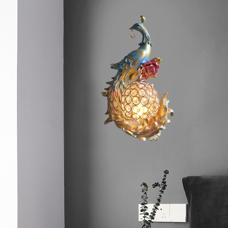 Peacock Sconce Light: Retro Wall Mounted With Globe Shade Left/Right Facing White/Blue/Purple Resin