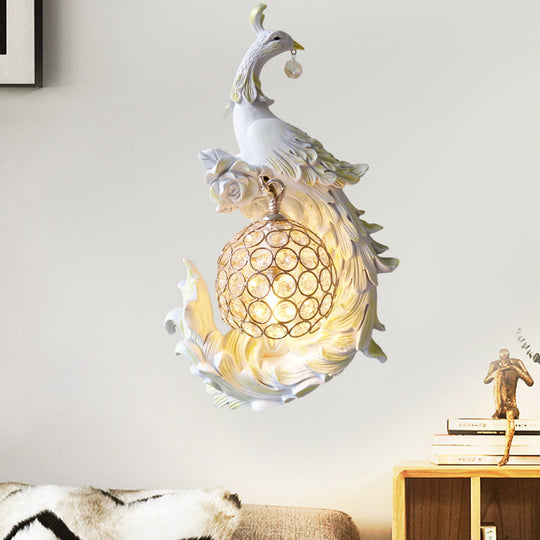 Peacock Sconce Light: Retro Wall Mounted With Globe Shade Left/Right Facing White/Blue/Purple Resin