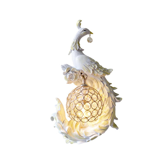 Peacock Sconce Light: Retro Wall Mounted With Globe Shade Left/Right Facing White/Blue/Purple Resin