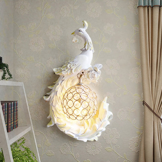 Peacock Sconce Light: Retro Wall Mounted With Globe Shade Left/Right Facing White/Blue/Purple Resin