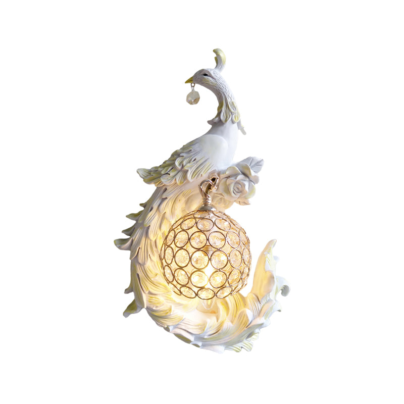 Peacock Sconce Light: Retro Wall Mounted With Globe Shade Left/Right Facing White/Blue/Purple Resin