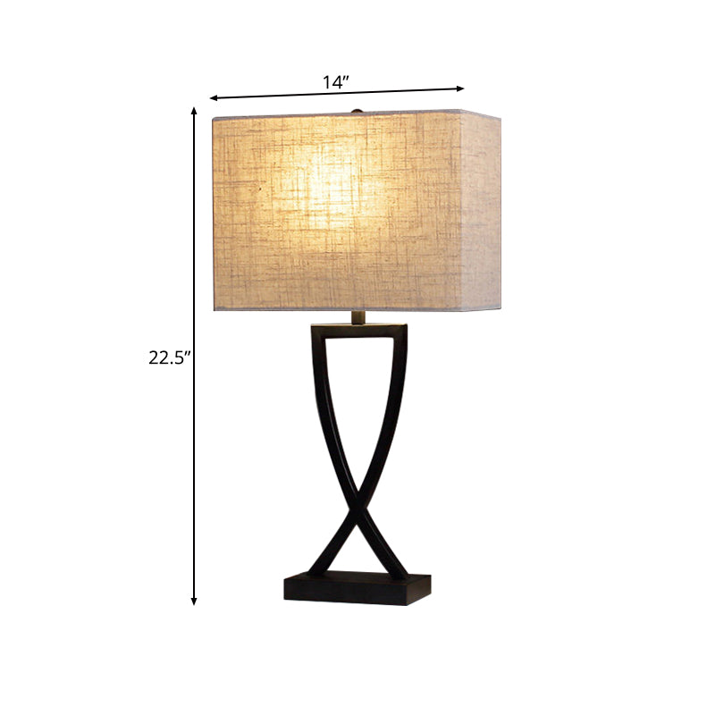 White Nordic Style Fabric Table Lamp With Black Base - 11/14 Wide For Bedroom Nightstand