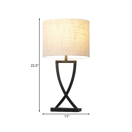 White Nordic Style Fabric Table Lamp With Black Base - 11/14 Wide For Bedroom Nightstand