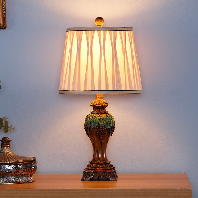 Vintage Smocked Pleated Study Room Table Lamp With Beige Reading Light - 1 9/10 Wide