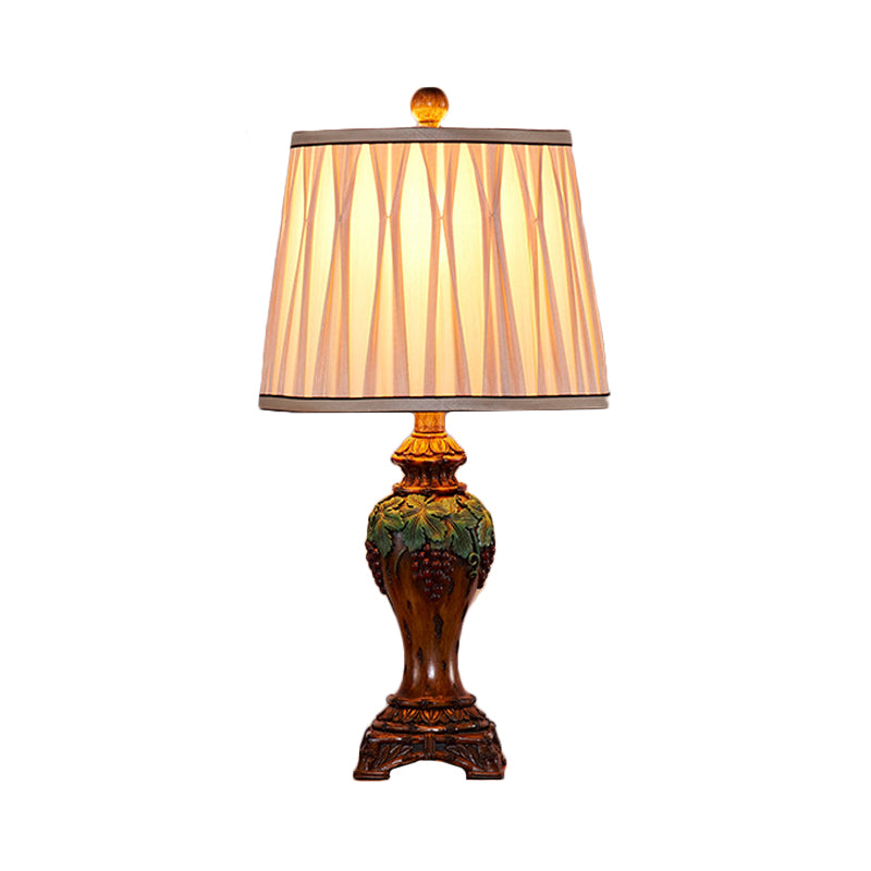 Vintage Smocked Pleated Study Room Table Lamp With Beige Reading Light - 1 9/10 Wide