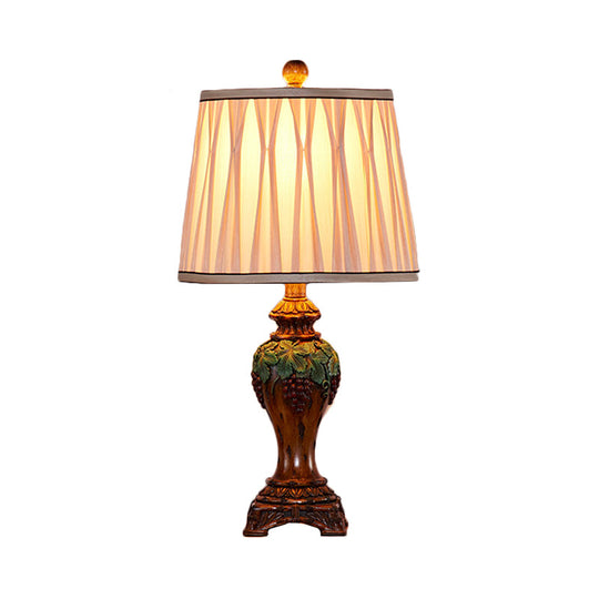 Vintage Smocked Pleated Study Room Table Lamp With Beige Reading Light - 1 9/10 Wide