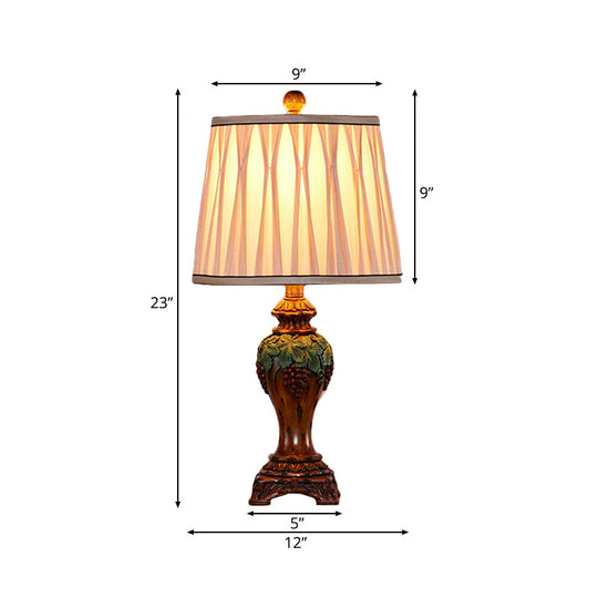 Vintage Smocked Pleated Study Room Table Lamp With Beige Reading Light - 1 9/10 Wide