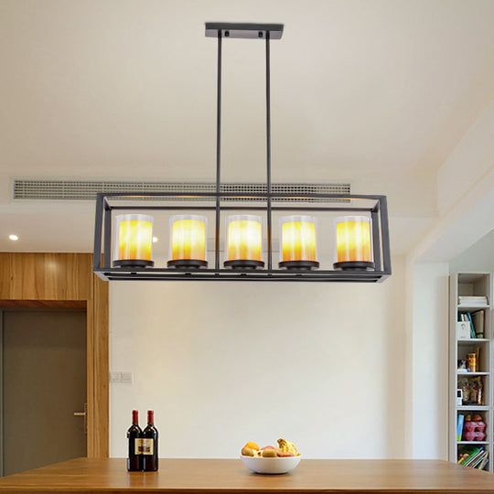 Vintage Glass Cylinder Pendant Light With Black Frame - Island Dining Room Lighting (3/5/6 Lights) 5