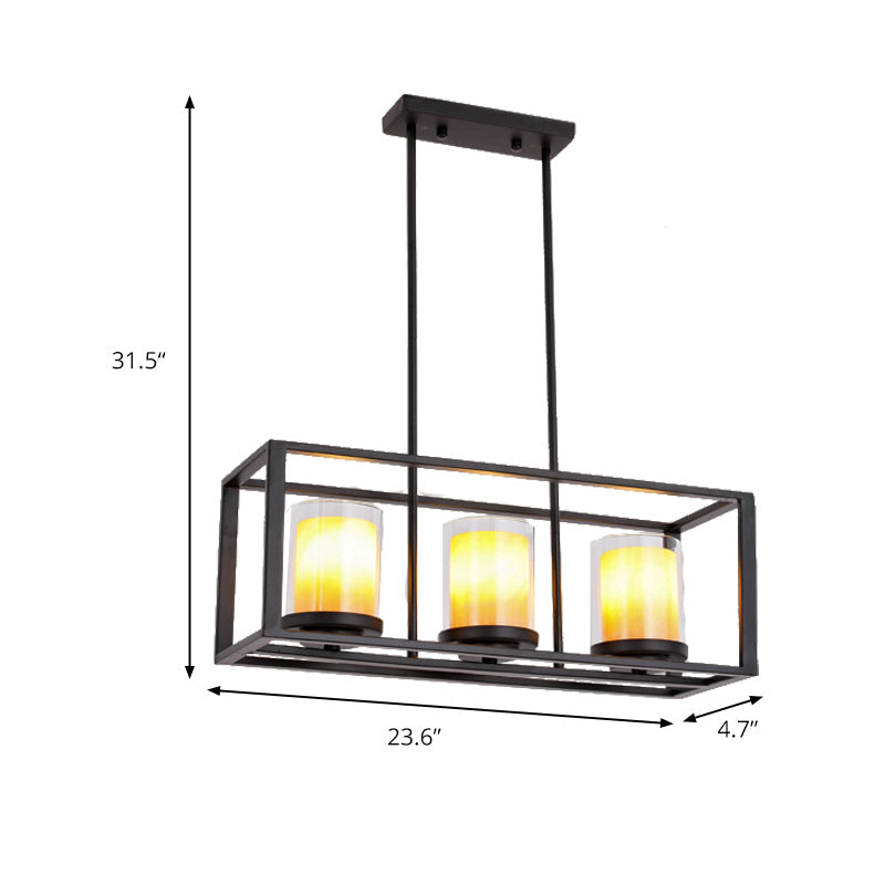 Vintage Glass Cylinder Pendant Light With Black Frame - Island Dining Room Lighting (3/5/6 Lights)