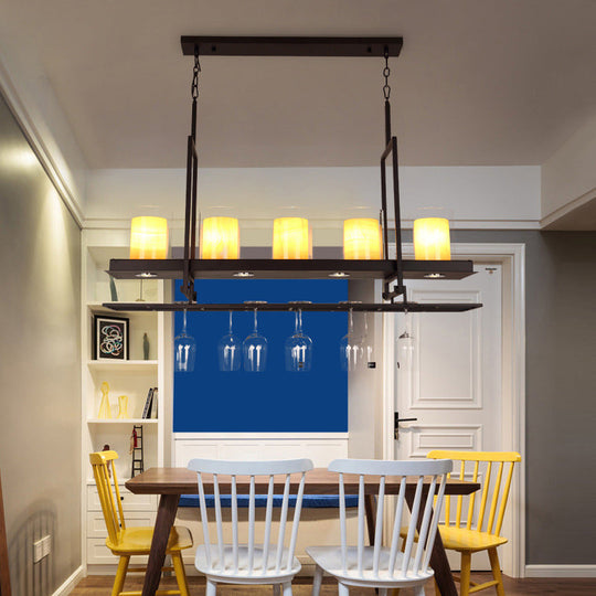 Traditional Cylinder Glass Island Light With Inner Yellow Marble Shade - 3/5 Lights Dining Room