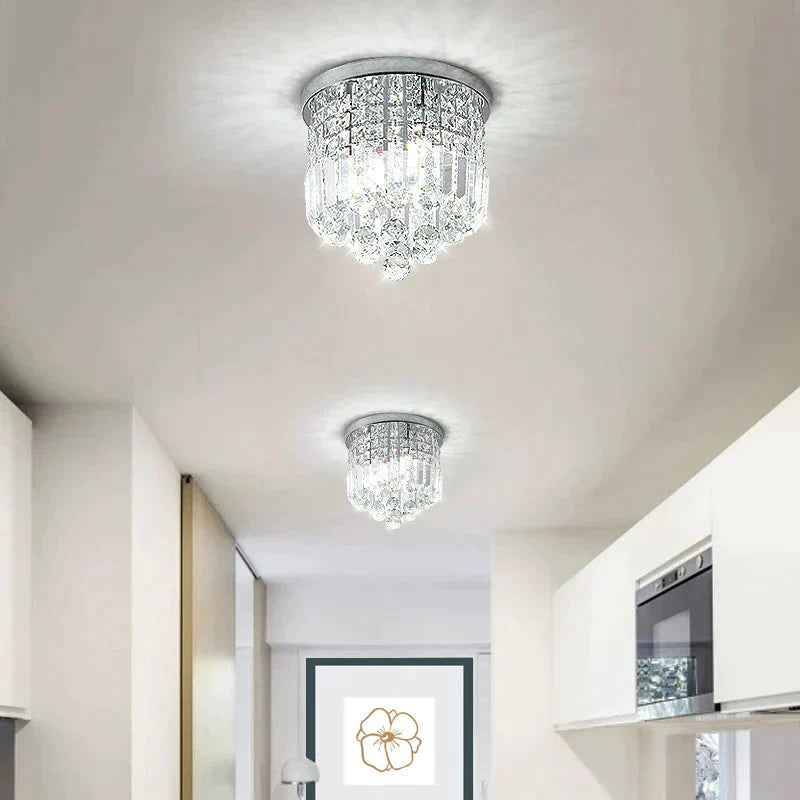 Luxury Bedroom Dining Hall Aisle Led Round Crystal Ceiling Lamp Light