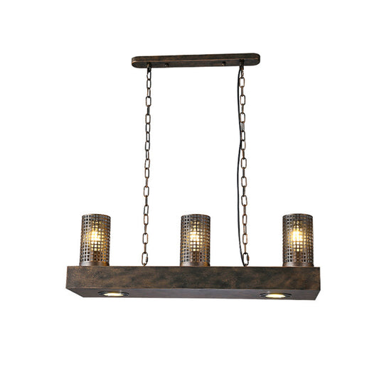 Vintage Hanging Ceiling Light With 3 Lights Bronze/Black Finish Cylinder Metal Shade - Perfect For