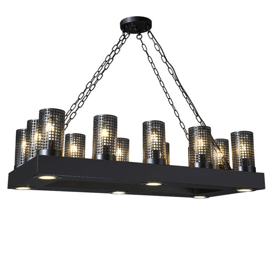 Vintage Metal Island Pendant Light Fixture - Cylinder Design With 18 Lights In Bronze/Black