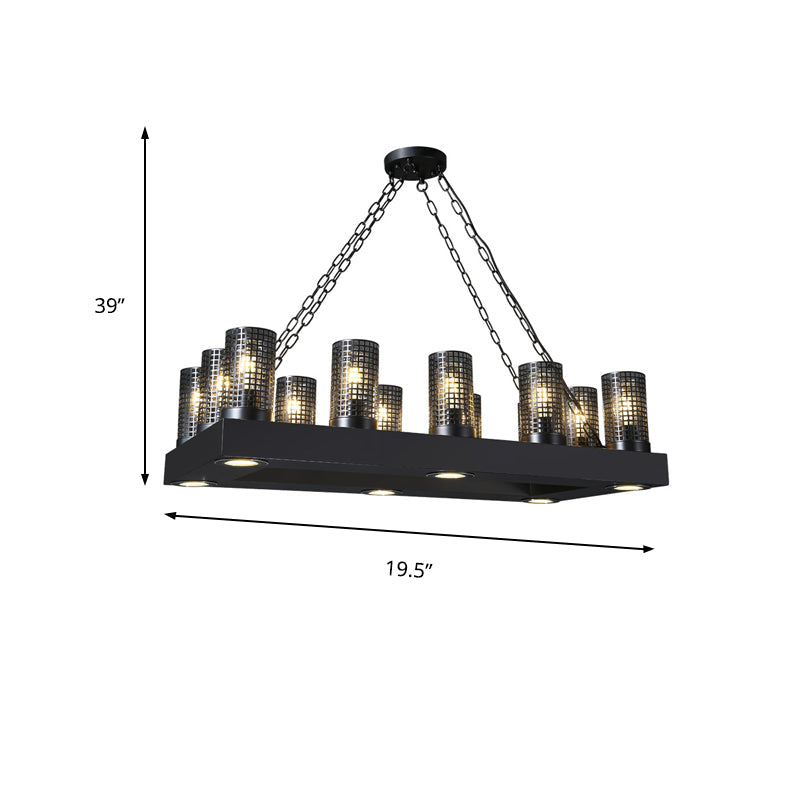 Vintage Metal Island Pendant Light Fixture - Cylinder Design With 18 Lights In Bronze/Black