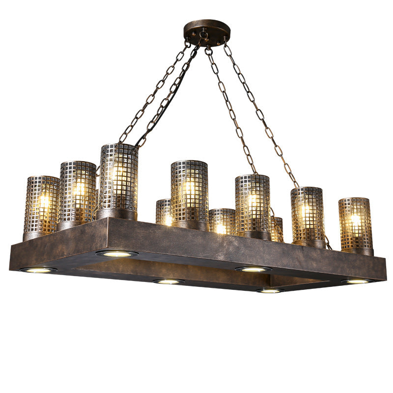 Vintage Metal Island Pendant Light Fixture - Cylinder Design With 18 Lights In Bronze/Black