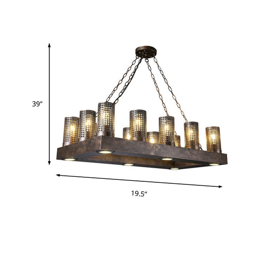 Vintage Metal Island Pendant Light Fixture - Cylinder Design With 18 Lights In Bronze/Black