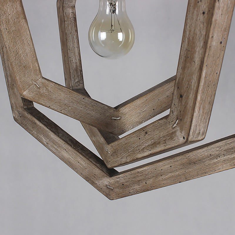 Heptagon Grey/White/Beige Wood Frame Pendant Lamp: Industrial Style Hallway Hanging Kit