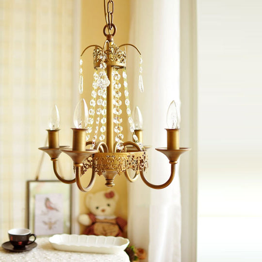 Rustic Metal And Crystal Candle Hanging Light - 4/6 Lights Chandelier For Living Room