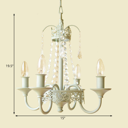 Rustic Metal And Crystal Candle Hanging Light - 4/6 Lights Chandelier For Living Room