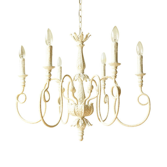 Traditional Metal Curve Arm Chandelier - White Hanging Light With 6/8 Lights For Living Room