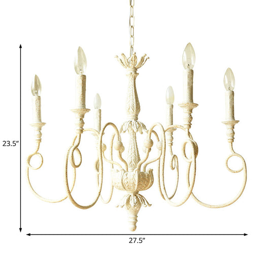 Traditional Metal Curve Arm Chandelier - White Hanging Light With 6/8 Lights For Living Room